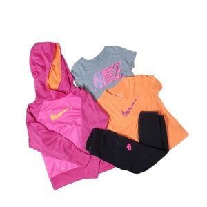 Girls: Nike Hoodie, pants and 2 shirts. Size: small (6)